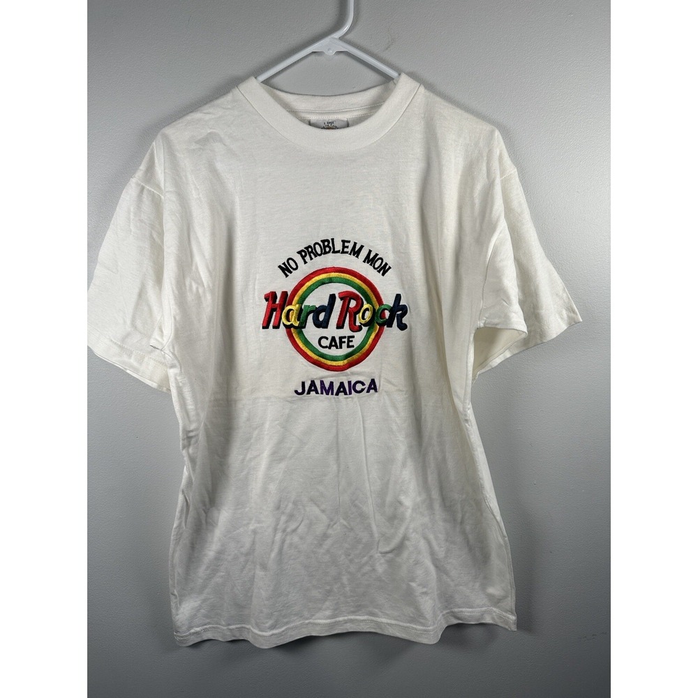 Vintage Hard Rock Cafe T-Shirt Large Heavy Weight Cotton Embroidered Jamaica
